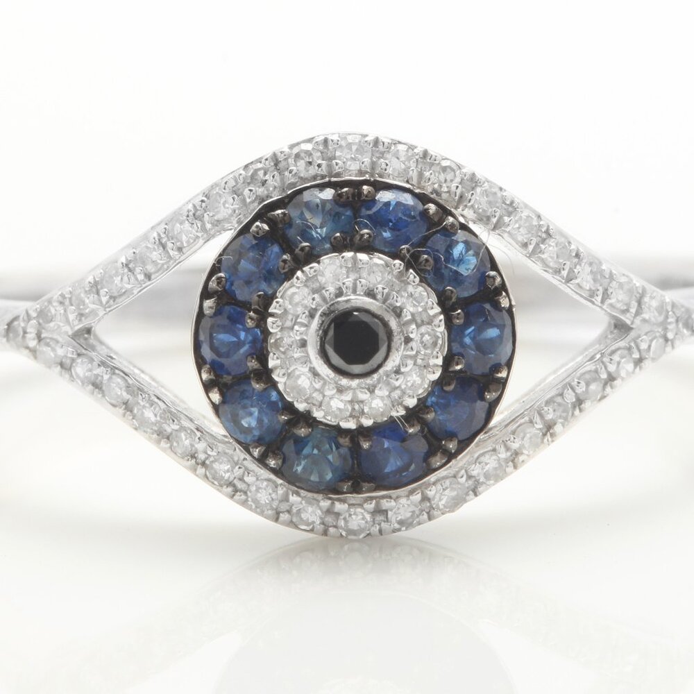 0.50 Carat Natural Sapphire and Diamonds in 14K Solid White Gold Women Ring
